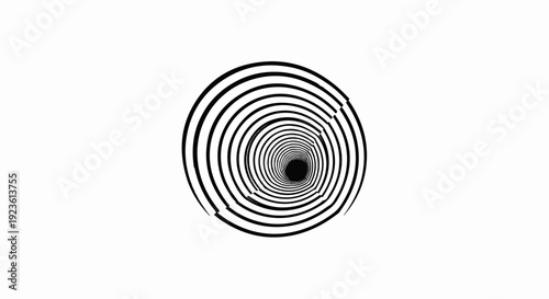 Black and white optical illusion of a spiraling tunnel receding into darkness