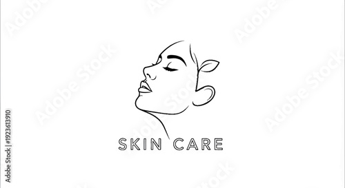 Elegant line art of a woman's profile with closed eyes, featuring natural elements