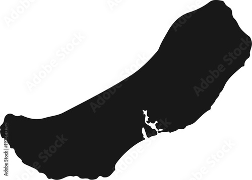 Black silhouette of a landmass with a bay on a white background