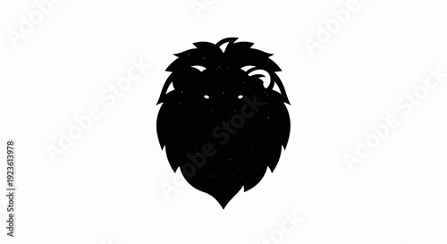 Black silhouette of a lion's head with a mane and sharp, stylized features