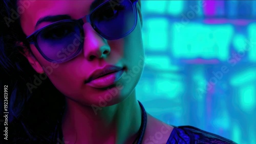 Neon Nightlife Portrait of Modern Woman