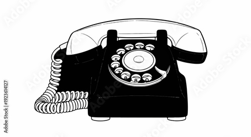 Classic black rotary dial telephone with coiled cord and handset