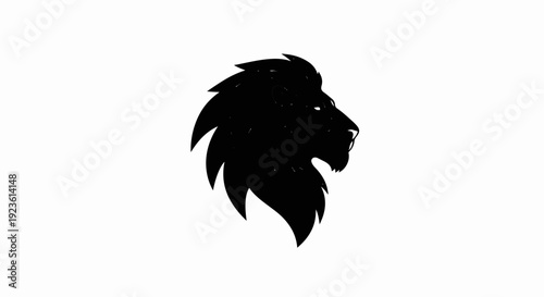 Black silhouette of a roaring lion's head with a textured mane and glowing eyes