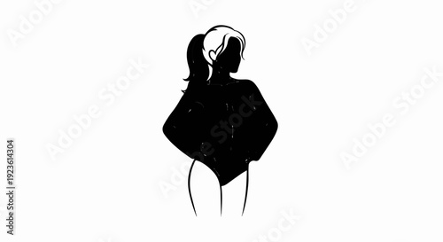Black silhouette of a woman with a ponytail, looking sideways