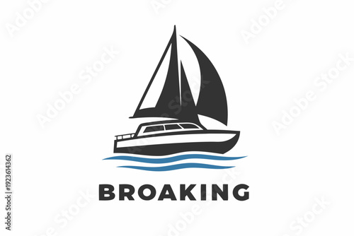 Monochrome logo features a stylized sailing ship above abstract waves suitable for branding purposes