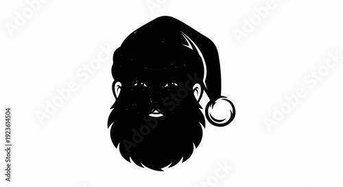 Black silhouette of Santa Claus's face with hat and beard