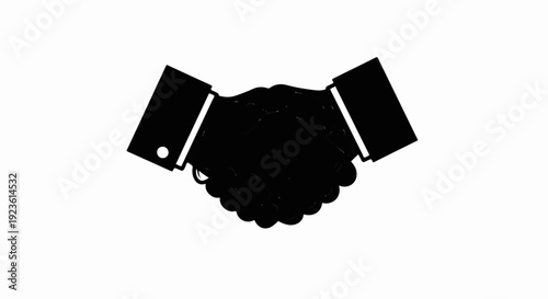 Black silhouette of two hands shaking in agreement, representing a business deal