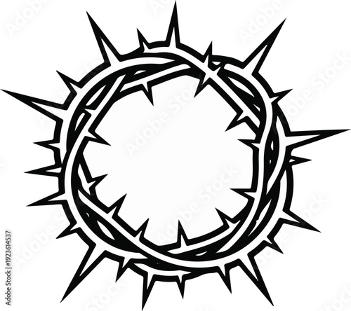 Circular arrangement of sharp thorns creating a spiky, intense, and symbolic headwear