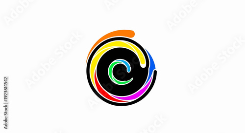 Circular abstract logo with rainbow colors and a white outline