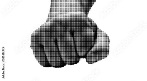 Halftone Punching Fist Hand Vector Illustration Isolated on White Background