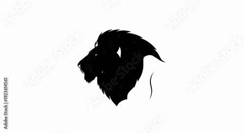 Black silhouette profile of a lion with a flowing mane against a white background
