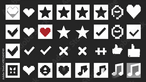 Retro Pixel Art Icons Set – 8-Bit Emotive Symbols Collection