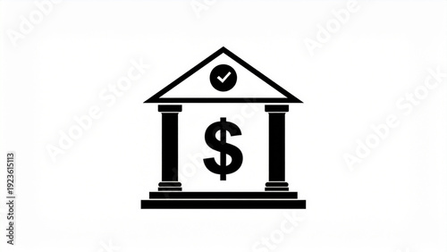 Bank Building with Dollar Sign – Black and White Finance Vector Icon
