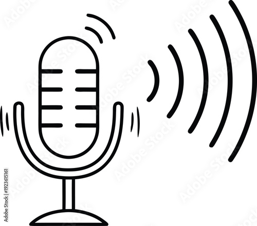 A microphone emitting sound waves to represent audio recording or broadcasting
