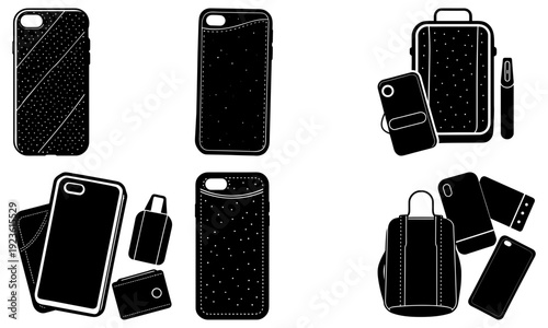 Various phone cases and accessories displayed in a collection viewed from the front