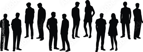 Group of diverse male and female silhouettes standing in various poses people women