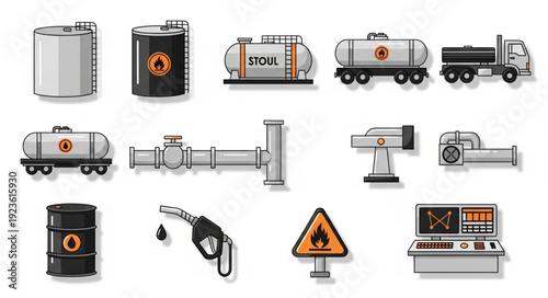 Various industrial oil and gas equipment and transportation vehicles.