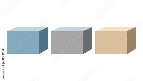 Three dimensional cubes aligned in a row with different colors and shades displayed prominently together