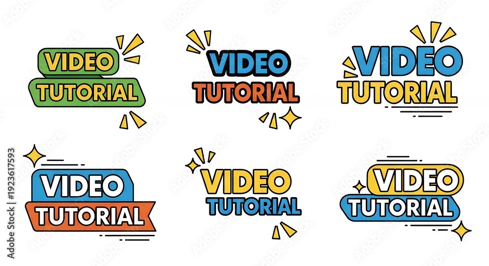 Obraz premium Colorful video tutorial badges for online courses and tutorials