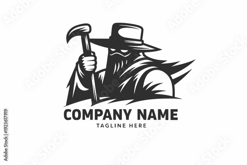 Mysterious figure with hat holds curved stick for branding purposes, creating a compelling visual