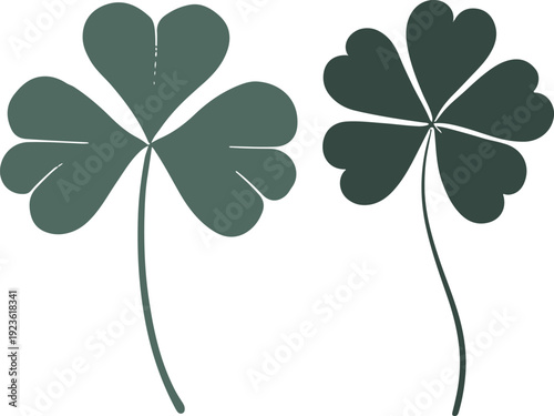 Minimalist natural floral vector sticker of clover leaf stem, bold black thick clean outline, pure white background 1.