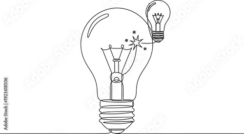 Continuous line drawing illustrating the concept of a new idea sparking from a larger thought or existing knowledge, symbolizing innovation and creative inspiration for problem-solving.