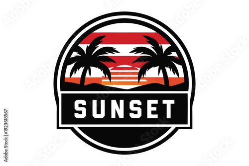 Palm silhouettes against fiery sunset reflect on still beach water with calming twilight