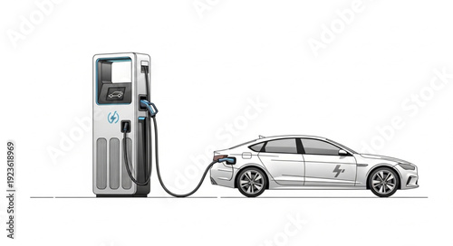 Electric Car Charging at Station.