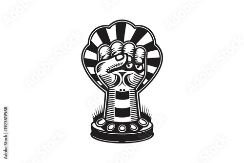 Powerful clenched fist in black and white conveys strength and determination visually