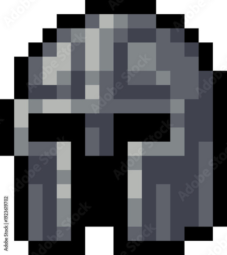Pixel art iron helmet icon in retro 8 bit style. Fantasy video game armor item design. RPG asset for UI, inventory systems and medieval video game use.