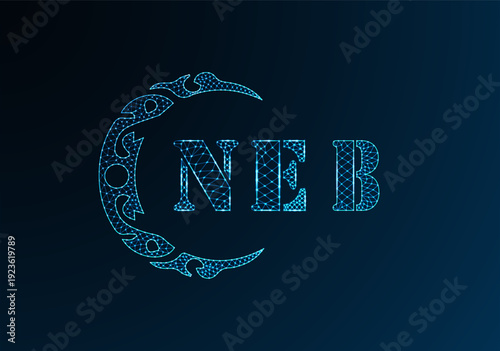 Low poly letter logo NEB design. NEB letter logo low poly vector design on blue color gradient background. NEB logo low poly design