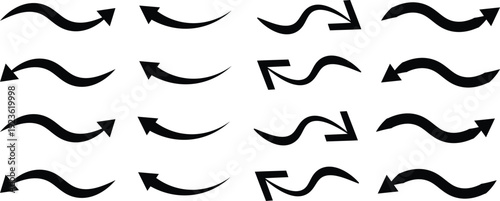  Set of simple lines hand drawn black arrows. Mega set of way direction arrow sign. Arrow. Cursor. Modern simple arrows.  vector illustration isolated on white background.