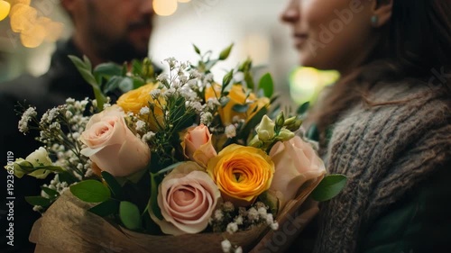 Happy Couple Receiving Roses