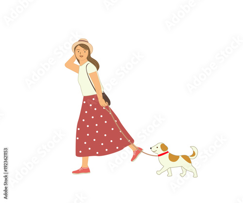 犬の散歩をする女性