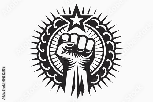 Three monochrome fists are lined up, symbolizing strength and determination with a bold, outlined style