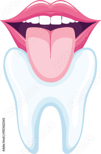 Tongue showing healthy pink color beside tooth, oral health examination icon 