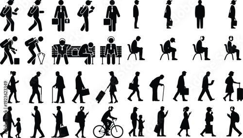 Bus Stop Pictogram Silhouette Icon Set Public Transport Waiting Silhouette Vector Pack