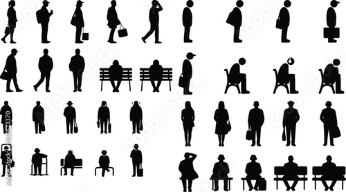 Bus Stop Pictogram Silhouette Icon Set Public Transport Waiting Silhouette Vector Pack