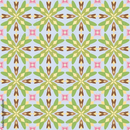 Pastel floral seamless pattern in green and pink tones. Retro-inspired decorative design suitable for backgrounds, textiles, and stylish compositions.