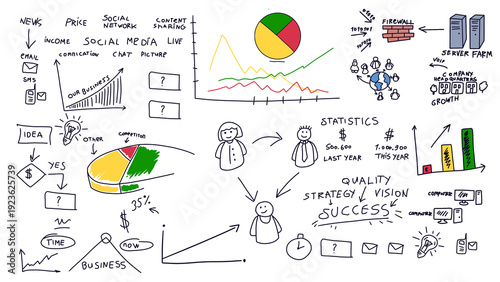 Wallpaper Mural Hand Drawn Business Strategy Doodles with Charts, Graphs and Marketing Icons Isolated PNG Torontodigital.ca