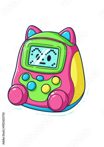 Puffy Retro Digital Pet Toy Sticker Silhouette. Y2K Nostalgia and Gimme Gummy Tactile Tech Aesthetic Design Vector.