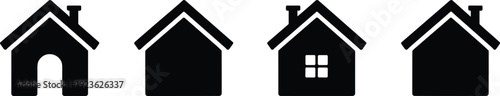House silhouette icons set, home property symbols representing real estate, housing, architecture and minimal design