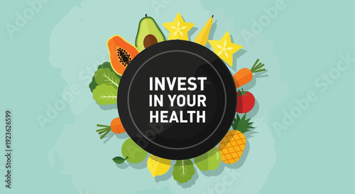 Clean Eating Background with Assorted Fresh Produce and Health Investment Message Illustration