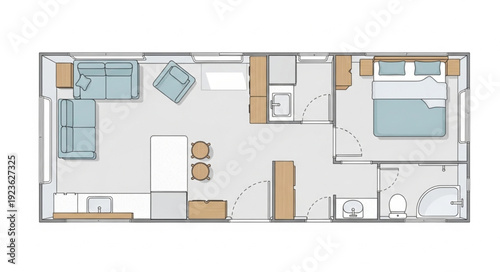 Detailed floor plan of a modern residential house with multiple rooms and furniture.