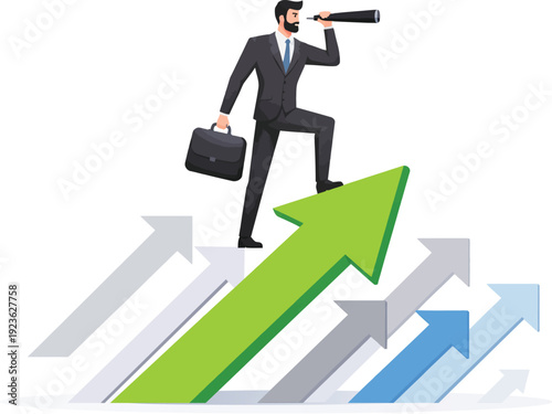 Business professional aiming for success with upward growth trajectory