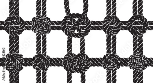 Black and white rope grid with knots pattern design