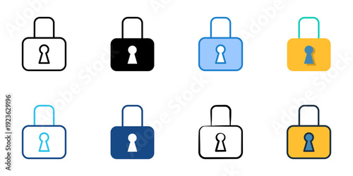 Lock icons set multiple style collection. Editable stroke 
