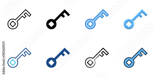 Key icons set multiple style collection. Editable stroke 
