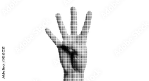 Halftone Four Fingers Hand Gesture Vector Illustration Isolated on White Background