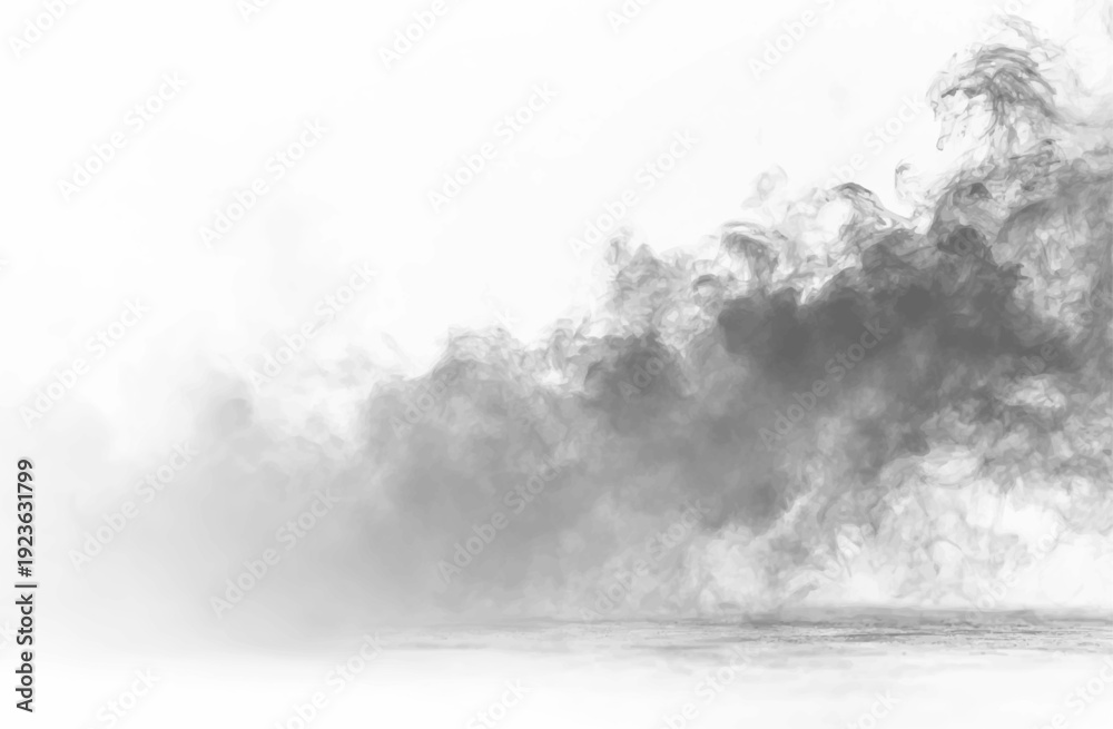 Fototapeta premium Dense smoke drifts across a dark, moody background. Wispy edges blur softly. Ideal overlay for gothic, horror, or cinematic designs.PNG